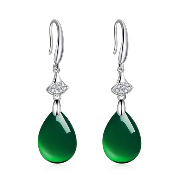 Wholesale Ethnic-style Drop-shaped Green Agate Earrings Women's Micro-Diamond Long Green Chalcedony Ear Hook Earrings for Mother Jewelry