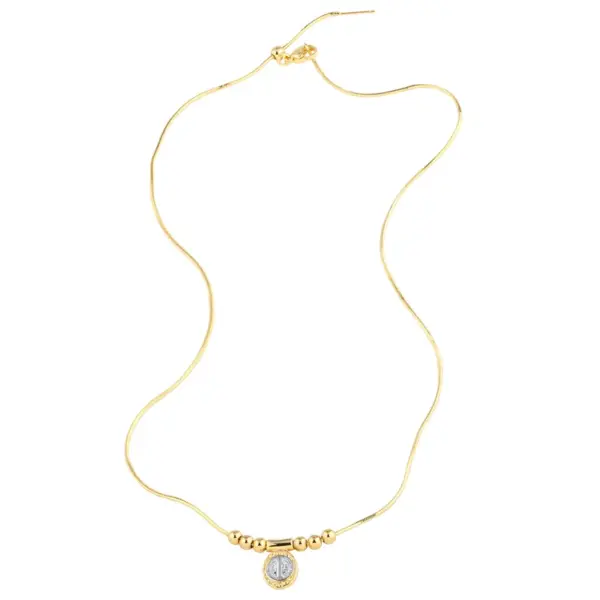 Wholesale Jewelry Modern Style Simple Style Cross Virgin Mary Copper 18K Gold Plated Beaded Pendant Necklace