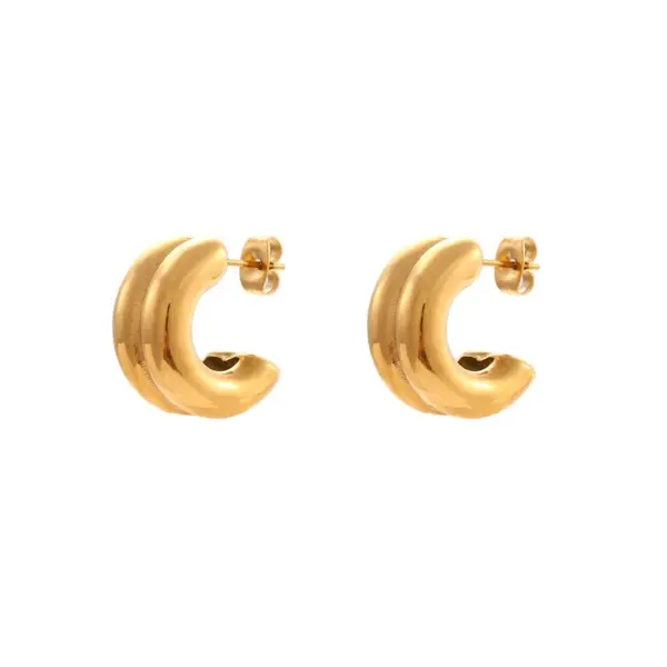 Wholesale PVD Coated Real Gold Plated 18K Gold C Shape 304 Stainless Steel Fashion Waterproof Non Tarnish Earrings