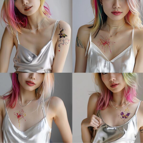 Wholesale Hand-painted Colorful Fireworks Butterfly Tattoo Sticker Niche Ins Style Waterproof Lasting Arm Collarbone Personalized Tattoo Sticker for Women