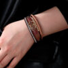 Wholesale PU leather colorful ring gold bead hand-woven leather bracelet