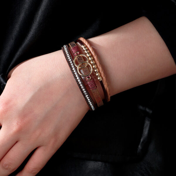Wholesale PU leather colorful ring gold bead hand-woven leather bracelet