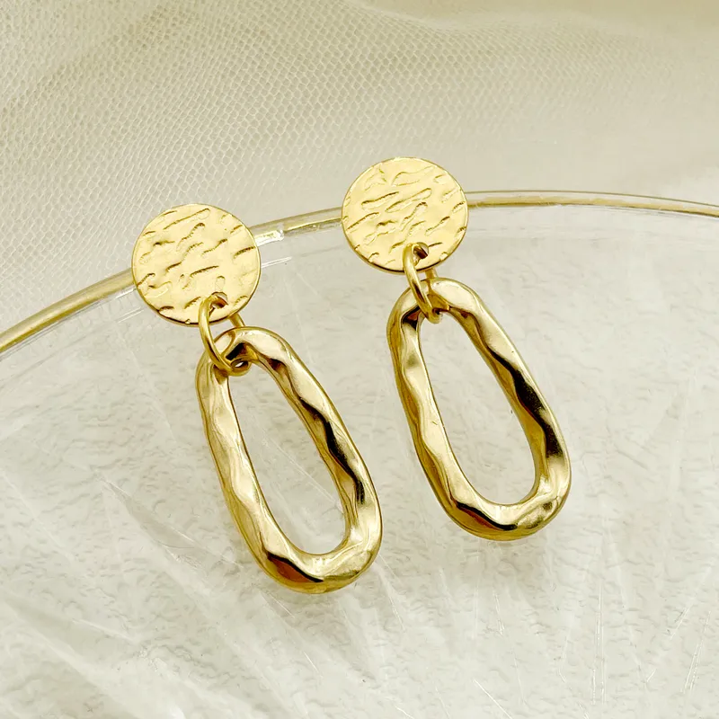 Wholesale PVD Coated Real Gold Plated 14K Gold Round Water oplets 304 Stainless Steel Simple Style Commute Waterproof Non Tarnish op Earrings