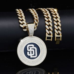 Wholesale Accessories Fashion Colorful Oil Dripping Baseball Team Padres Pendant Necklace Men's Hip-Hop Full Diamond Cuban Chain