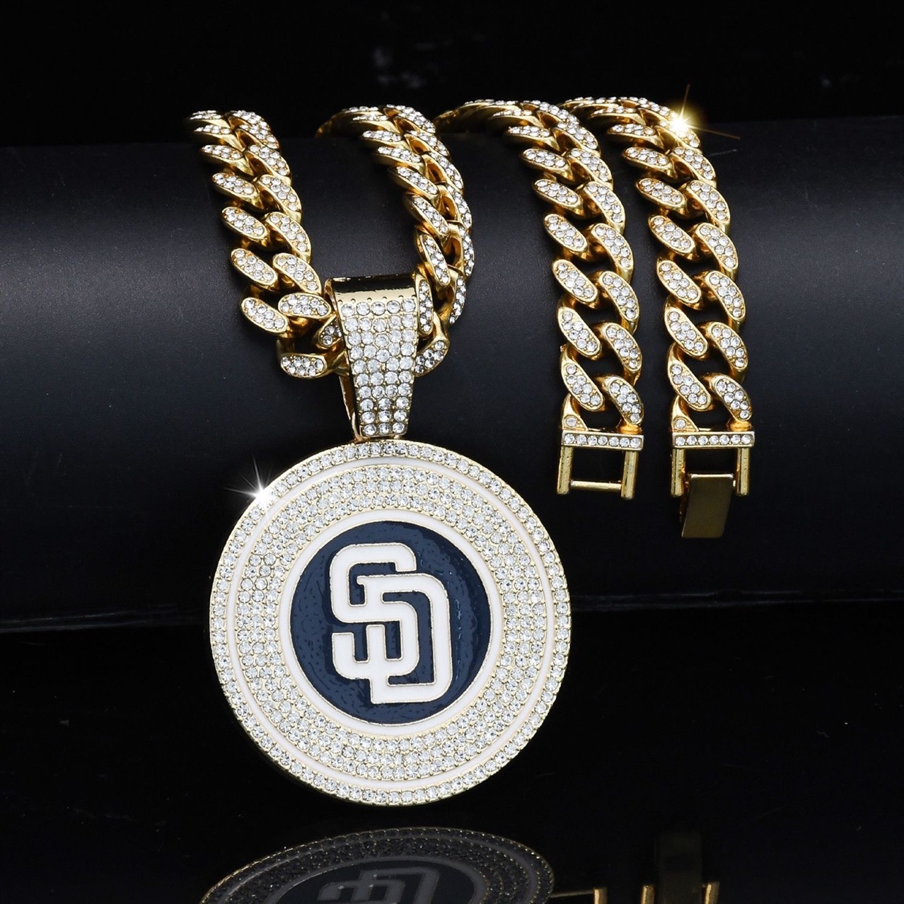 Wholesale Aessories Fashion Colorful Oil ipping Baseball Team Paes Pendant Necklace Men's Hip-Hop Full Diamond Cuban Chain