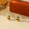 Wholesale Cute rhinestone bee oil-colored stud earrings