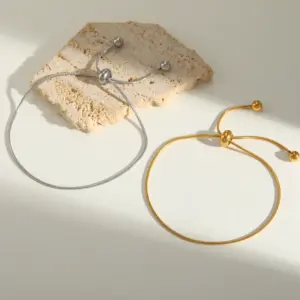 PVD Coated Real Gold Plated 18K Gold Solid Color 304 Stainless Steel Simple Style Waterproof Non Tarnish Bracelets Necklace