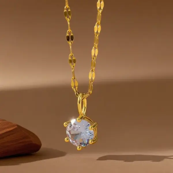 Wholesale Fashionable Titanium Steel Zirconia Necklace Women's High-End Personality Versatile Elegance Micro-Set Copper Pendant Jewelry