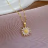 Wholesale Simple Style Classic Style Sunflower Titanium Steel Copper Inlay Artificial Gemstones Pendant Necklace
