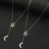 PVD Coated 18K Gold Real Gold Plated Star Moon 201 Stainless Steel Modern Style Simple Style Waterproof Non Tarnish 201 Stainless Steel Pendant Necklace