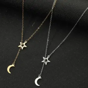 PVD Coated 18K Gold Real Gold Plated Star Moon 201 Stainless Steel Modern Style Simple Style Waterproof Non Tarnish 201 Stainless Steel Pendant Necklace