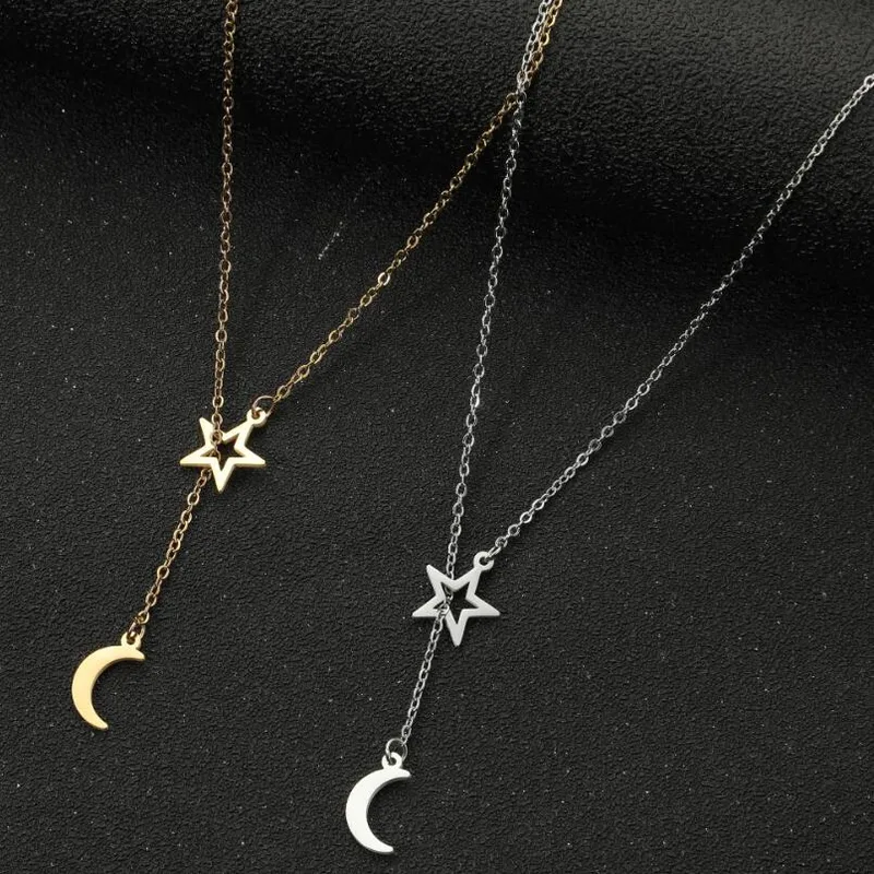 Wholesale PVD Coated 18K Gold Real Gold Plated Star Moon 201 Stainless Steel Modern Style Simple Style Waterproof Non Tarnish 201 Stainless Steel Pend