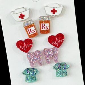 Wholesale Amazon Supply Medical Staff Holiday Gift Jewelry Teeth Nurses Clothing Nurses Hat Love Shiny Small Earrings