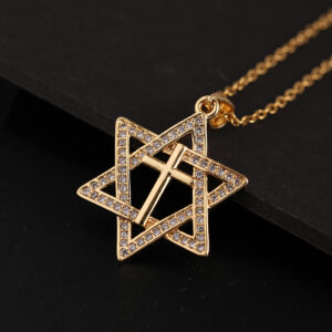 oly-0024cba84f7653336f4139248f7f608a Wholesale Cross-border all-match niche design sense 14K gold-plated micro inlaid zircon female jewelry star pendant cross male necklace