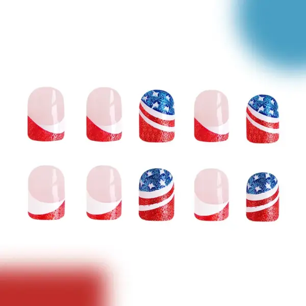 Wholesale Chinese Valentine's Day American Star Nail Art Decoration Red Blue Striped Glitter Nail Stickers 24 Pieces Shiny Silicone Material