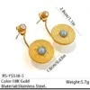 Wholesale Waterproof Non Tarnish Circle Stud Earrings For Women, 304 Stainless Steel With 18K Real Gold Plated PVD Coating And Rhinestones Inlay