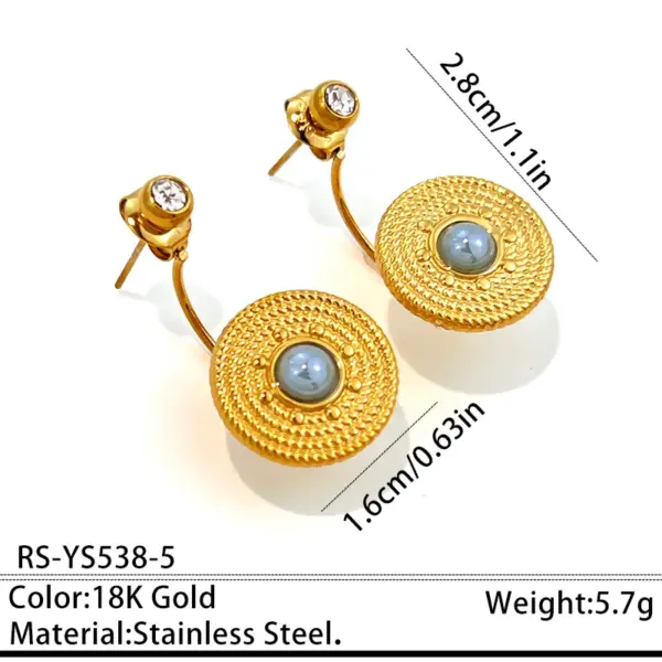Wholesale Waterproof Non Tarnish Circle Stud Earrings For Women, 304 Stainless Steel With 18K Real Gold Plated PVD Coating And Rhinestones Inlay