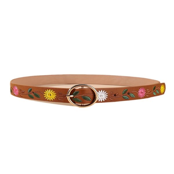 oly-004744f4a230864248b94adbc2fb67b8 Wholesale Belt for Women with Chrysanthemum Embroidered Bottom Round Buckle 2.7 Versatile Fashion Personalized Factory Direct Supply Casual and Versatile
