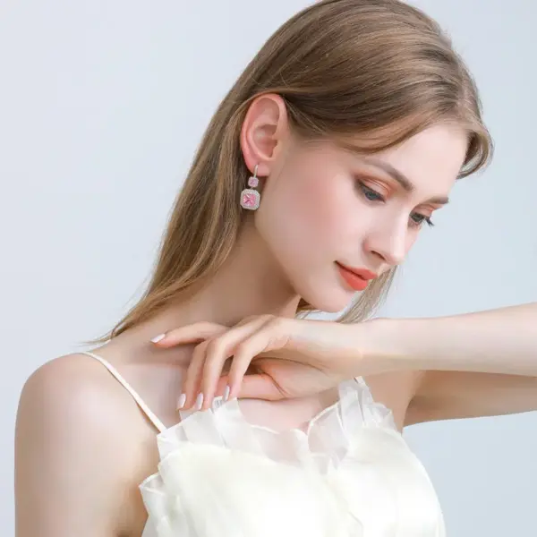 Wholesale Square Drop Earrings With Zircon Inlay, Electroplated Copper And 925 Sterling Silver Studs In New Style