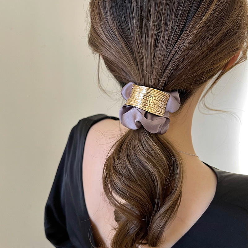 Wholesale European and American Elegant Metal Arched Large Intestine Hair Ring Simple Ball Hair Rope Ponytail Head Rope Rubber Band Wholesale Hair Acc