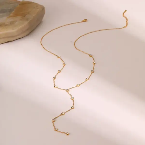 Wholesale Elegant Stainless Steel Necklace With Colorful Zirconia Tassel Lightweight Luxury Design Style Jewelry