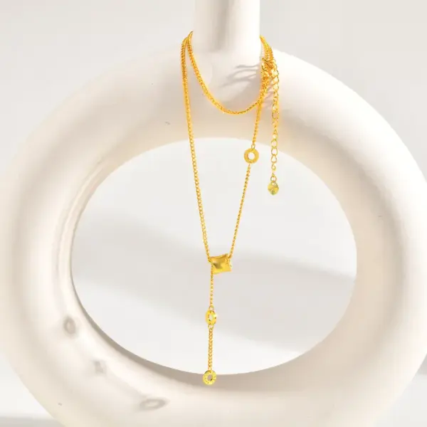 Wholesale Women's Jewelry Copper Material Geometric Design Cylinder Pendant Gold-Plated Imitation Gold Water-Plated Y-Shaped Necklace Gold