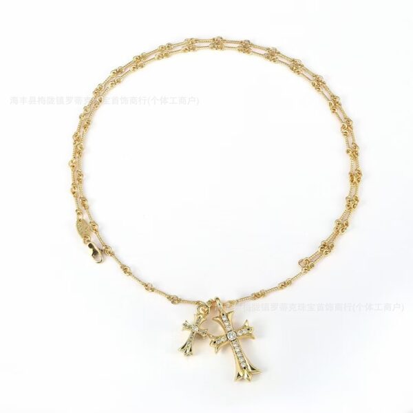 Wholesale Antique bronze pendant necklace with double cross design for men and women.