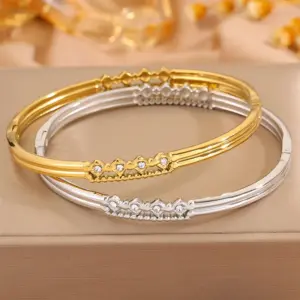 Wholesale Solid Color Roman Style Bangle For Olympic Games, Made Of 304 Stainless Steel With 18K Real Gold Plated And Rhinestones Inlay