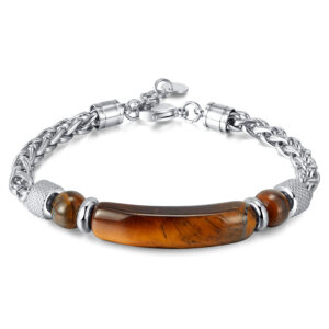 Wholesale OPK Jewelry Factory European and American Cross-border Fashion Retro Stainless Steel Chain Stitching Tiger Eye Titanium Steel Men's Bracelet