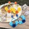 Wholesale Bohemian Two Tone Splicing Raffia Stud Earrings For Women With KC Golden Plated And Copper Posts