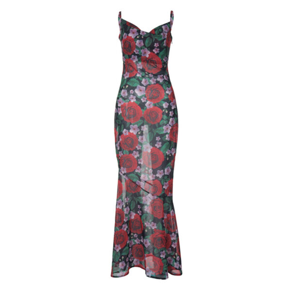 oly-00c324e58605763a9663c17bcfac0afa Wholesale Summer Ins Style Fashion Sexy V Neck Elegant Versatile Slim Long Printed Suspender Dress for Women