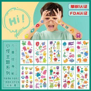 Wholesale quick hair children tattoo stickers cartoon little monster cute face arm funny personality tattoo stickers