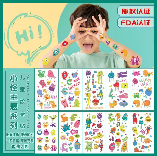 Wholesale quick hair children tattoo stickers cartoon little monster cute face arm funny personality tattoo stickers