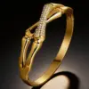 Wholesale Heart Shape Waterproof Non Tarnish Gold Bangle For Women In Simple Style, 304 Stainless Steel With Rhinestones Inlay