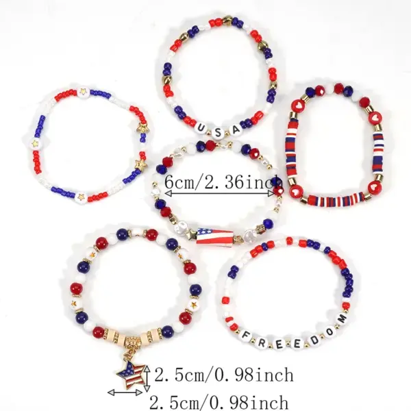 Wholesale 75th National Day Bracelet American Flag Beaded Bracelet Patriotic Veterans Day Geometric Adjustable Buckle Unisex