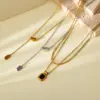 Wholesale French Retro High-End 304 Stainless Steel Clavicle Pendant Moon Star Necklace Accessories For Women 18K Real Gold Plated Vacuum Electroplated Geometric Inlaid Cable Chain