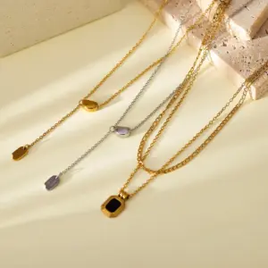 Wholesale French Retro High-End 304 Stainless Steel Clavicle Pendant Moon Star Necklace Accessories For Women 18K Real Gold Plated Vacuum Electroplated Geometric Inlaid Cable Chain