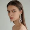 Wholesale Rhinestone Tassel Rhombus Geometric Stud Earrings Full Copper Material Full Diamond Earrings Street Style Silver Plated Drop Earrings