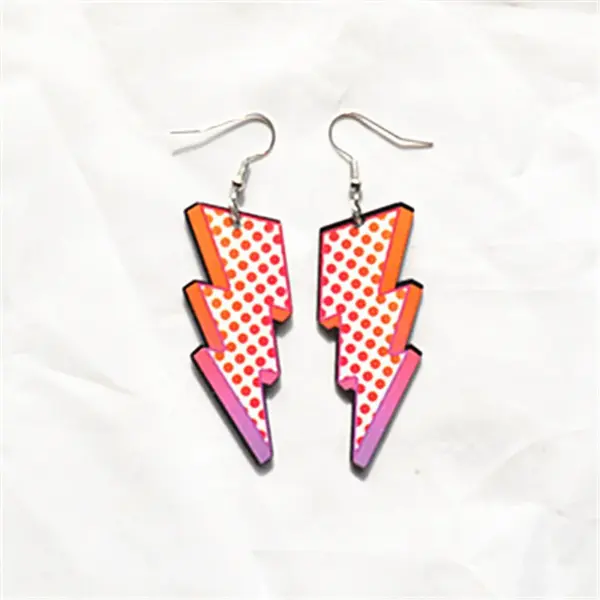 oly-00f5a1ed80ec75fc9120156e2f8f204f Wholesale 1 Pair Cute Sweet Printing American Flag Lightning Arylic Metal Drop Earrings