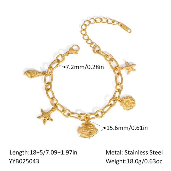 Wholesale PVD Coated Real Gold Plated 18K Gold Starfish Conch Shell 304 Stainless Steel Hawaiian Lady Beach Waterproof Non Tarnish 304 Stainless Steel Lobster Trigger Clasp Closure Bracelets