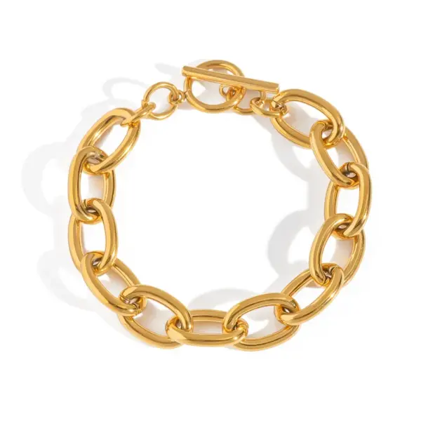 Wholesale PVD Coated Real Gold Plated 18K Gold Solid Color 304 Stainless Steel Sweet Waterproof Non Tarnish 304 Stainless Steel OT Clasp Toggle Clasp Closure Bracelets