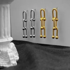 Wholesale 1 Pair Hip-Hop Geometric Polishing Titanium Steel Drop Earrings
