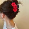oly-0114dc80a5a8bc485cd9bd90b07e2c63 Wholesale Autumn and Winter Flocking Rose Grab Clip Back Head Disc Hair Red Hairpin Headwear Valentine's Day
