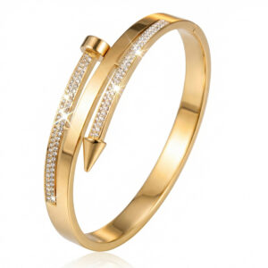 Double row diamond nail bracelet / Vacuum real gold electroplating in full-body stainless steel furnace