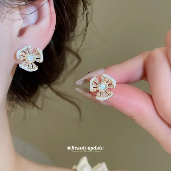 Wholesale Flowers Enamel Stud Earrings For Women With Copper And Zircon Inlay, Featuring 304 Stainless Steel Ear Pins