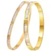 Wholesale Waterproof Non Tarnish Titanium Steel Shell Bangle With Zircon Inlay, Real Gold Plated For Women In Steel Color