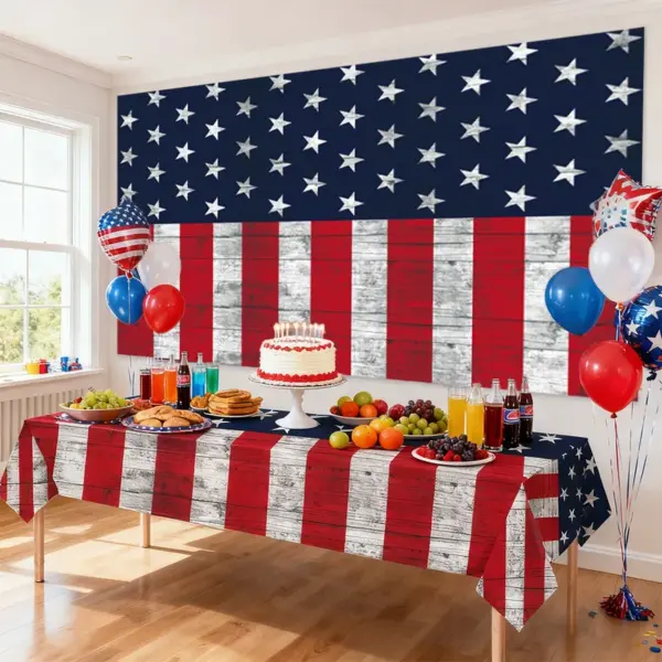 Wholesale American Flag Day Celebration Red White Blue Stars And Stripes Tablecloth Background Decoration