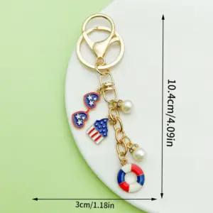 【kc Gold Blue American Independence Day Glasses with Rhinestones and Pearl Cake Keychain】-12.8g-ER1664