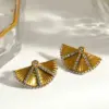 Wholesale Sector Independence Day Women's 304 Stainless Steel Stud Earrings With 18K Gold Plating And Zircon Inlay