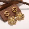 Wholesale Hypoallergenic Flowers Drop Earrings For Women In Copper With KC Golden Plated UV Plating And Rhinestone Inlay
